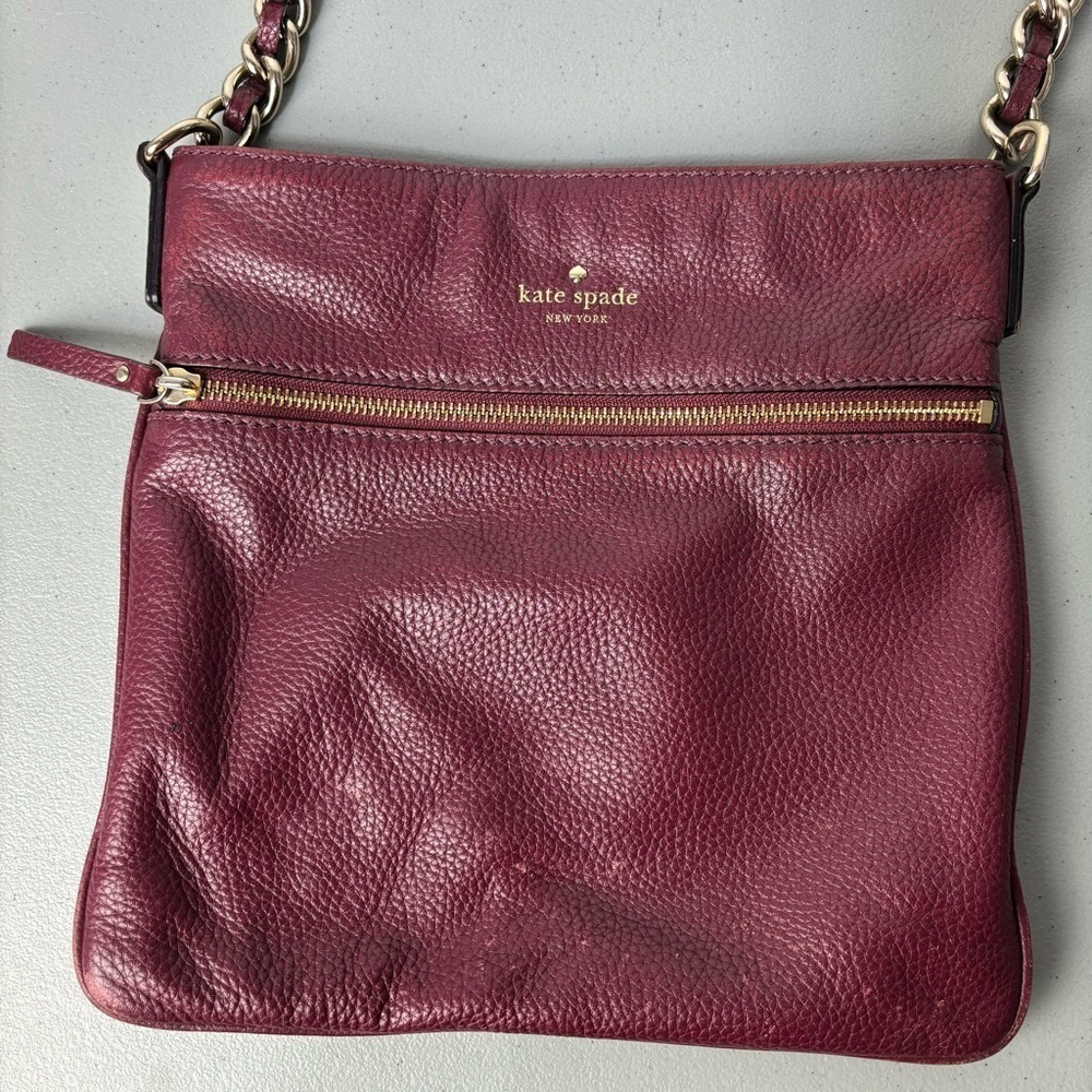 Kate Spade Burgundy Red Pebbled Leather Crossbody Purse Shoulder Bag Zip Closure